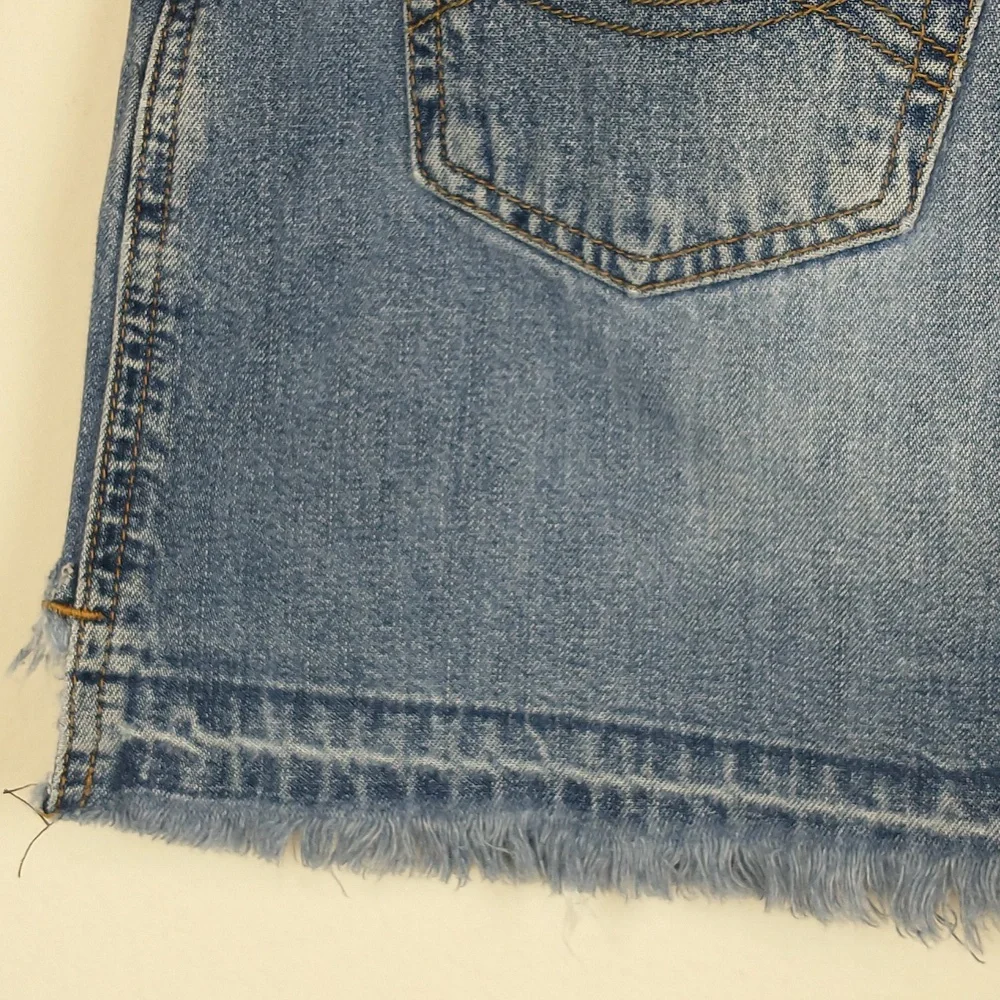 Vintage Abercrombie & Fitch Mini Skirt 2 Denim Blue Jean Cut Off Distressed Y2K